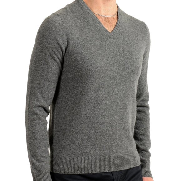 Malo Optimum Men's Gray 100% Cashmere V-Neck Pullover Sweater - Picture 2 of 6